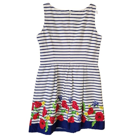 Chaps Blue & White Striped Floral Dress Poppy Sleeveless Nautical Boho Cute 12 - Picture 2 of 10